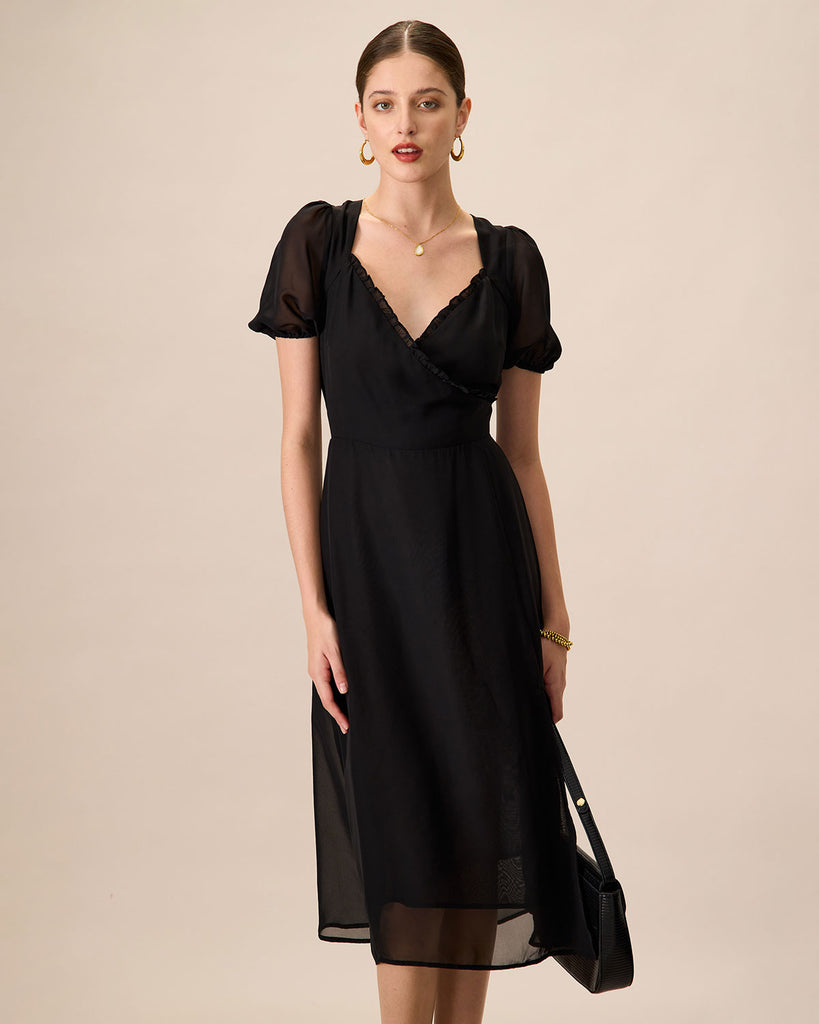 Women Woven Polyester Dresses Black Dresses - RIHOAS