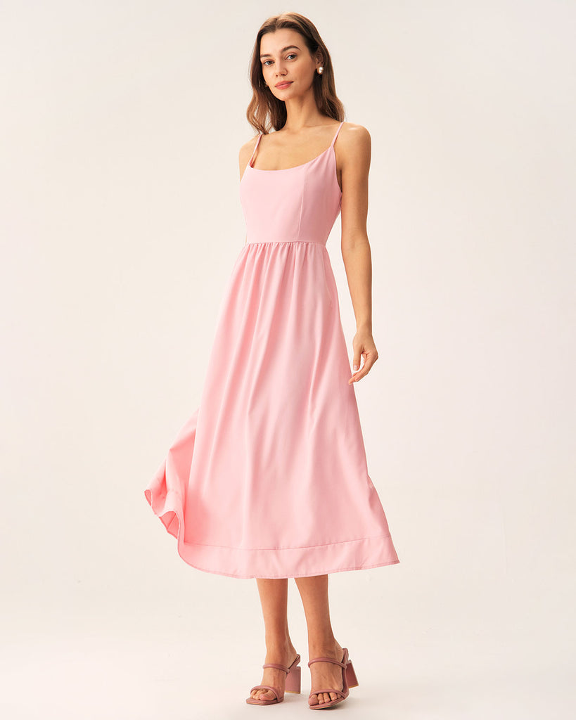 Pink A-Line Slip Midi Dress