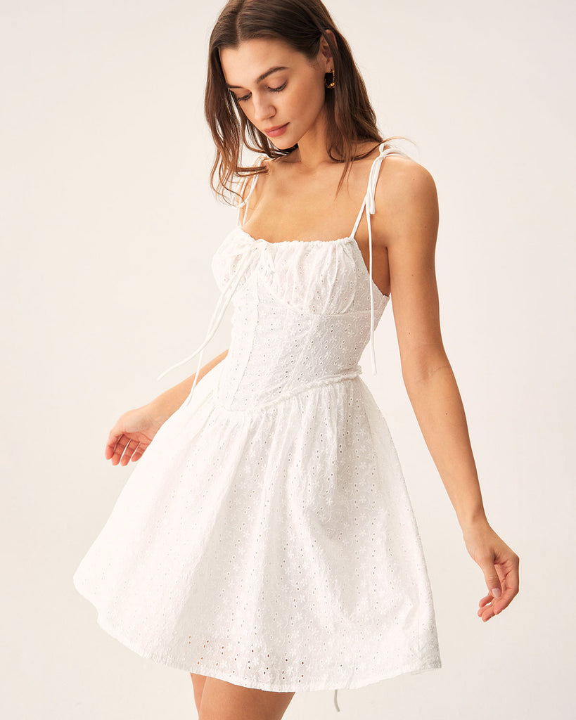 White Ruched Corset Slip Mini Dress