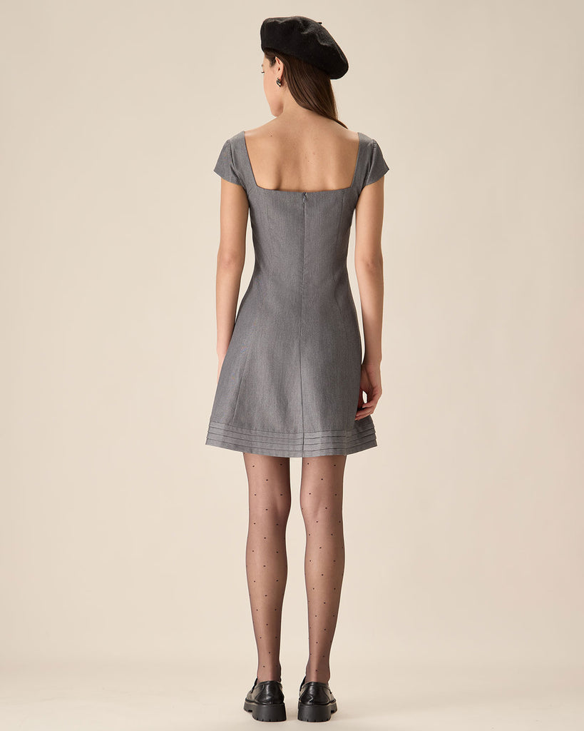 Grey Square Neck A-line Mini Dress