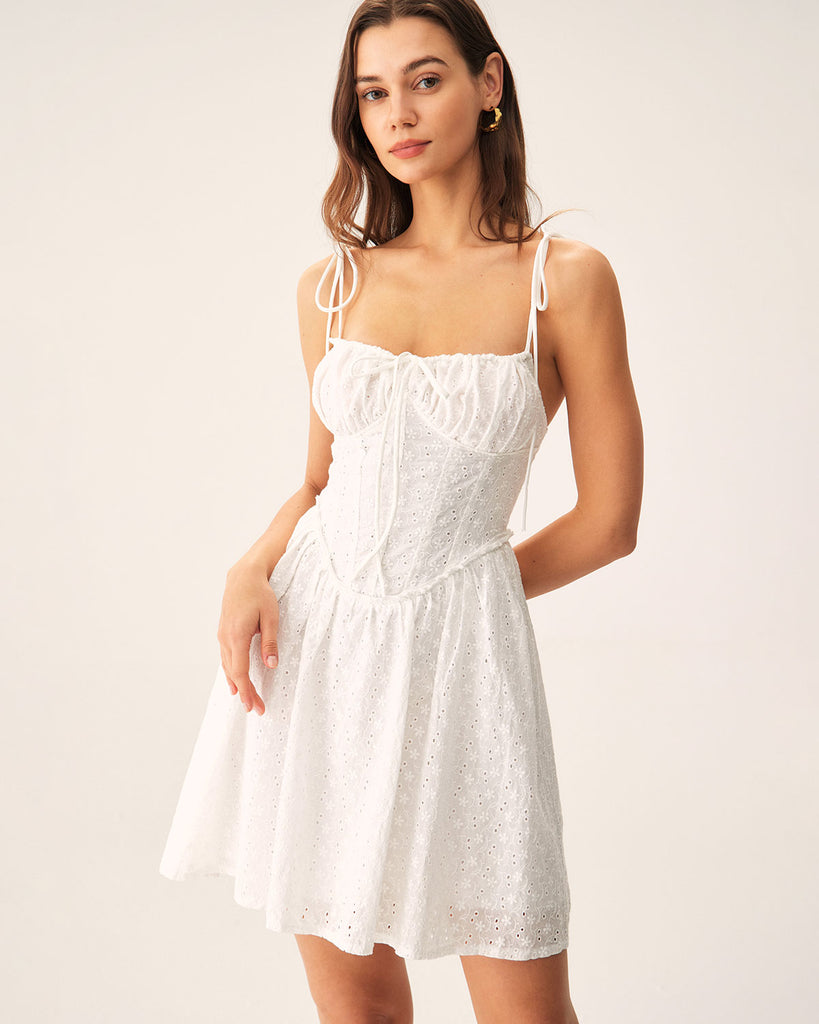 White Ruched Corset Slip Mini Dress