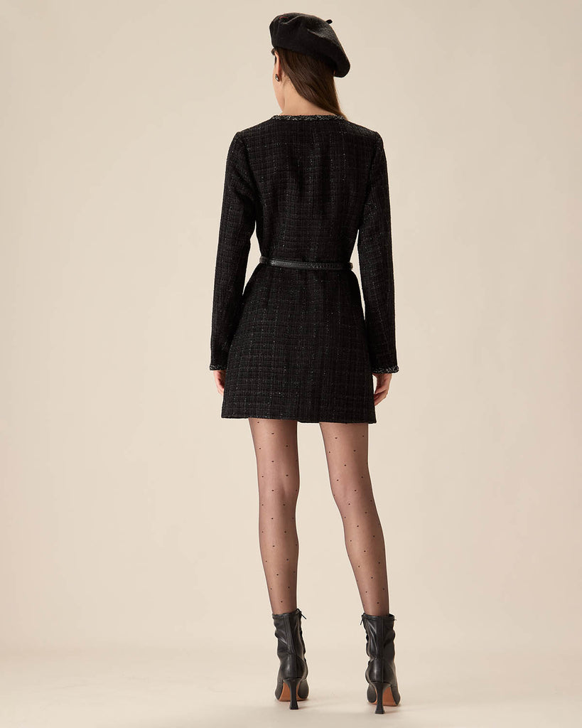 Black Tweed Pocket Mini Dress