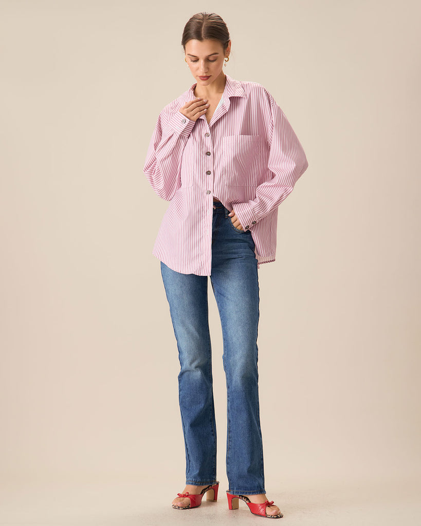 Women's Pink Striped Pocket Shirt