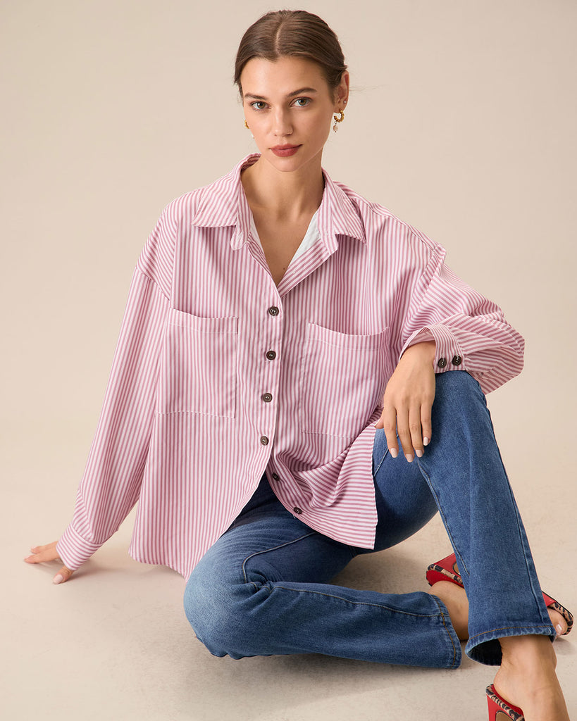 Women's Pink Striped Pocket Shirt