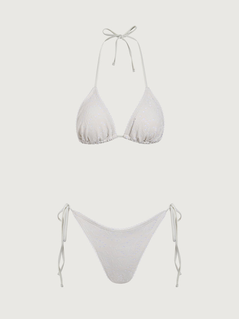 White Textured Triangle Bikini Set