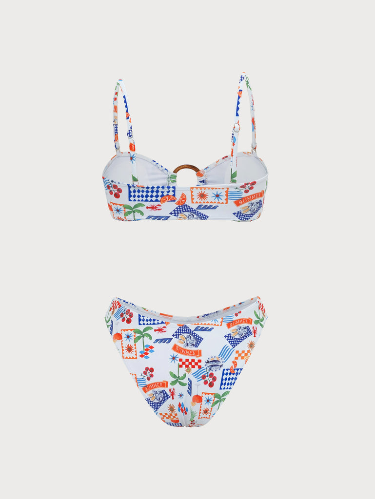 White Floral O-Ring Bikini Set