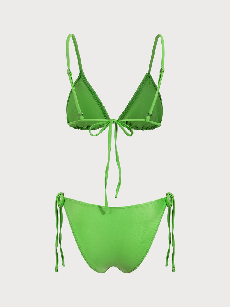 Green Ruched Knot Bikini Set