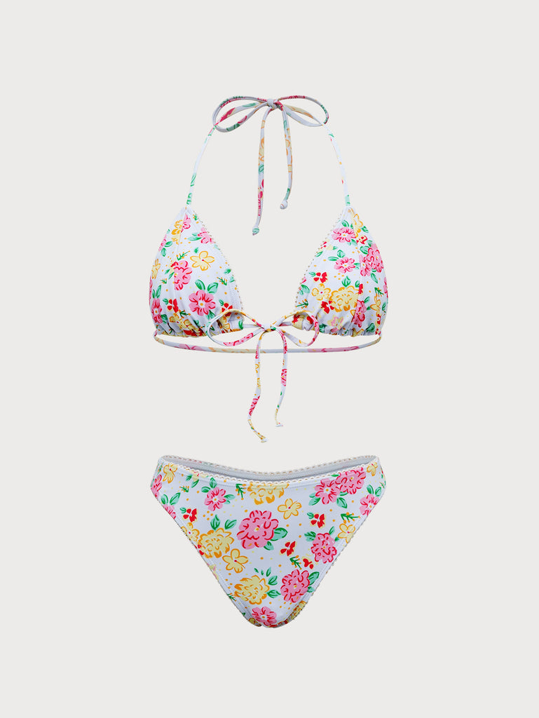 Pink Floral Halter Bikini Set