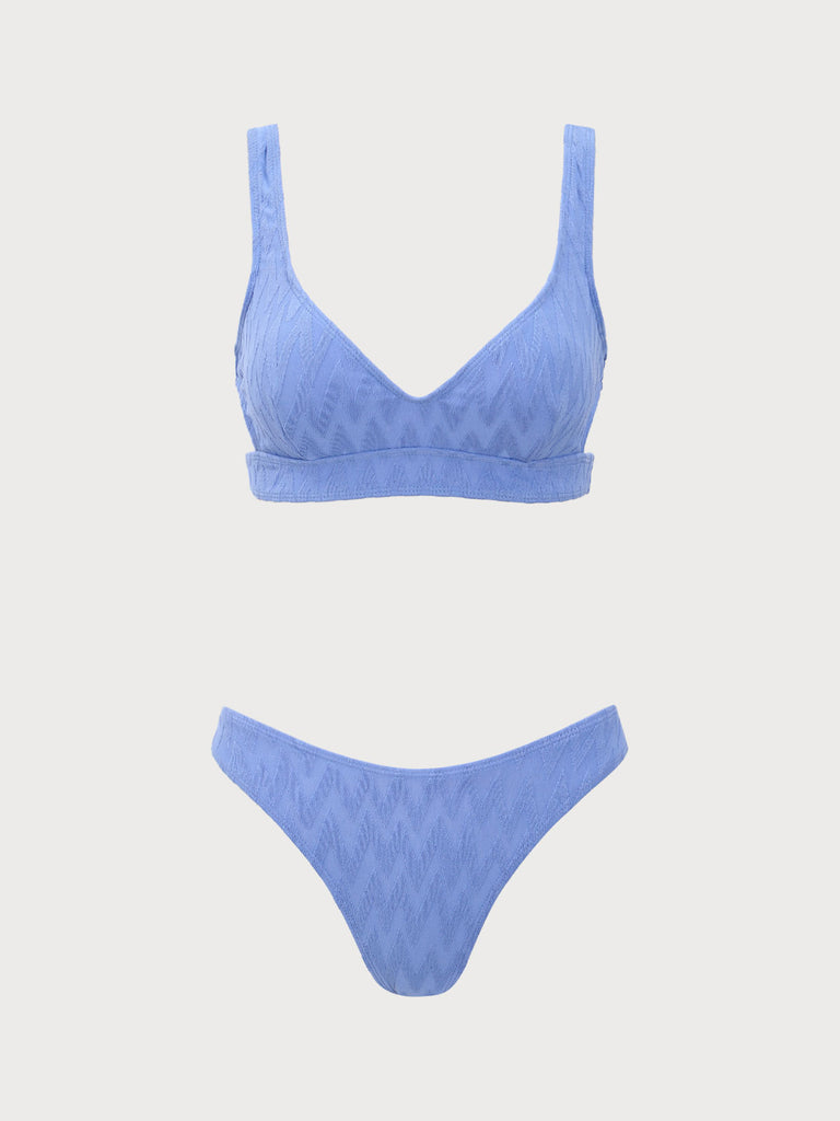 Blue Textured Scoop Neck Bikini Set