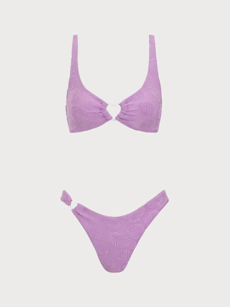 Purple Jacquard O-Ring Bikini Set