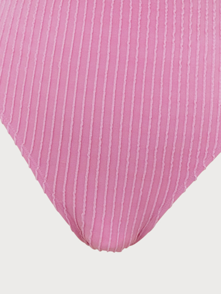 Pink Textured Cutout One-Piece Swimsuit