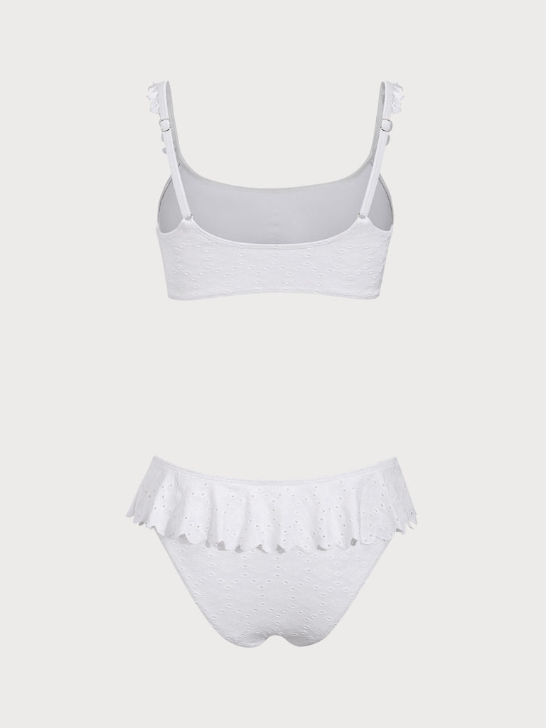 White Textured Ruffle Bikini Set