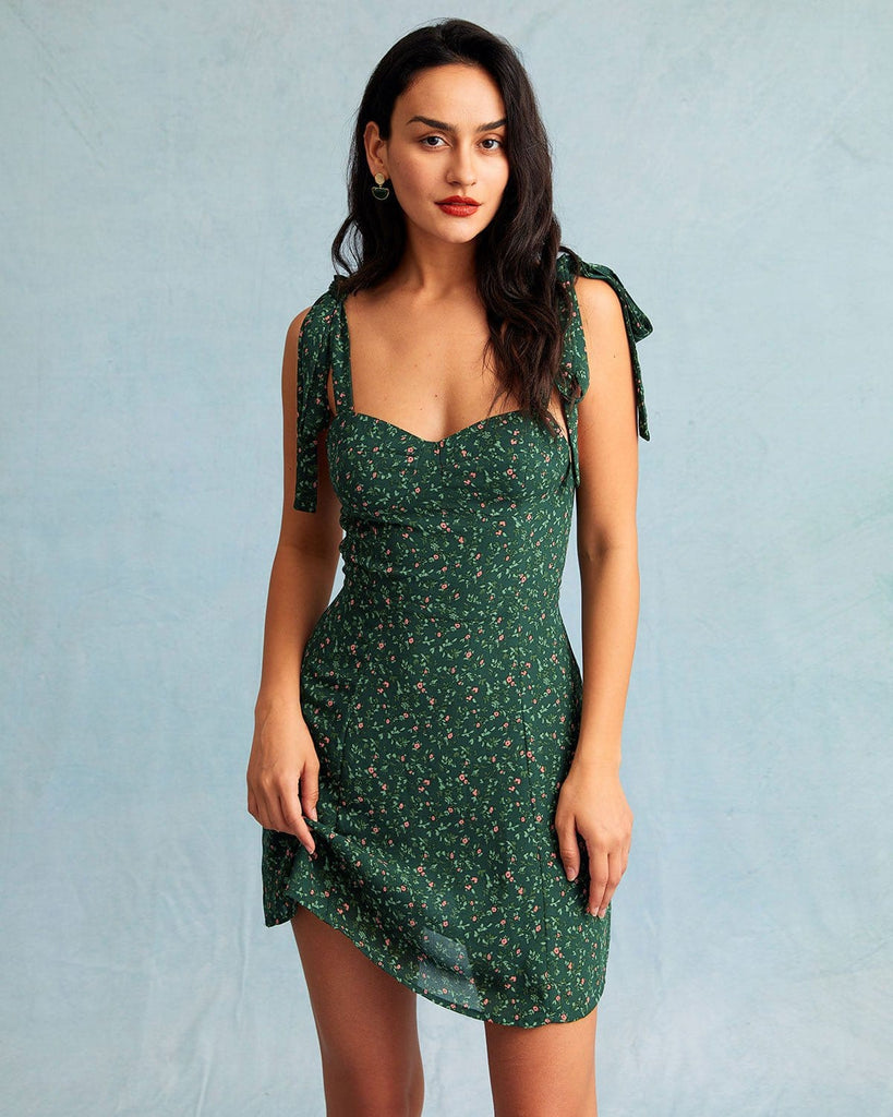 The A-Line Floral Mini Dress Green Dresses - RIHOAS