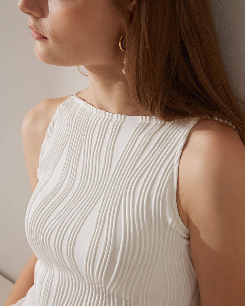 The Water Ripple Textured Cami White Dress - RIHOAS