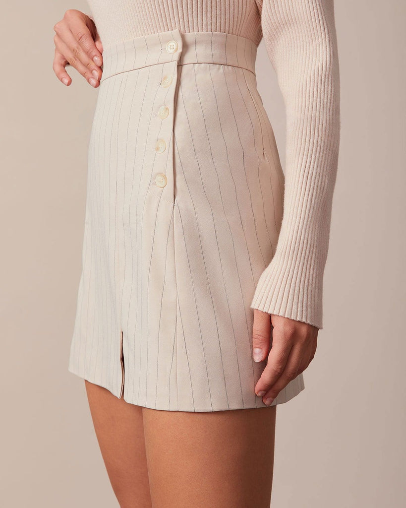 The Apricot Striped Split Hem Mini Skirt Bottoms - RIHOAS