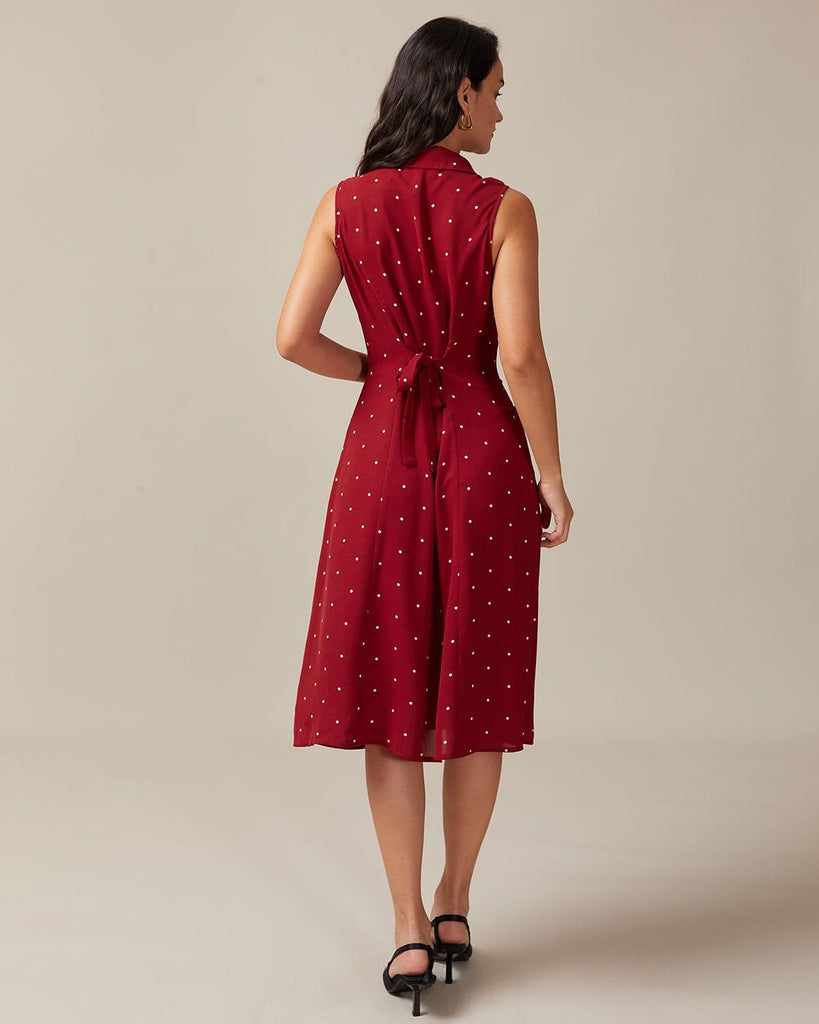 The Red Polka Dot Tie Back Midi Dress Dresses - RIHOAS