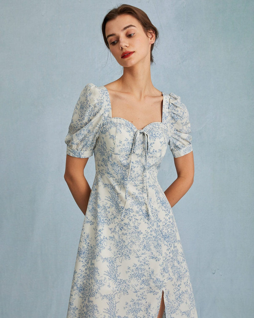 The Sweetheart Neck Puff Sleeve Floral Dress Dresses - RIHOAS