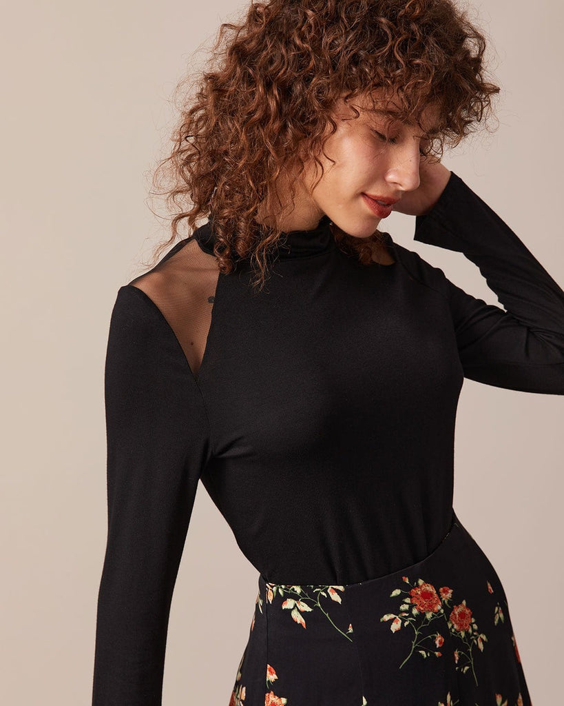 The Turtleneck Sheer Splicing Top Tops - RIHOAS