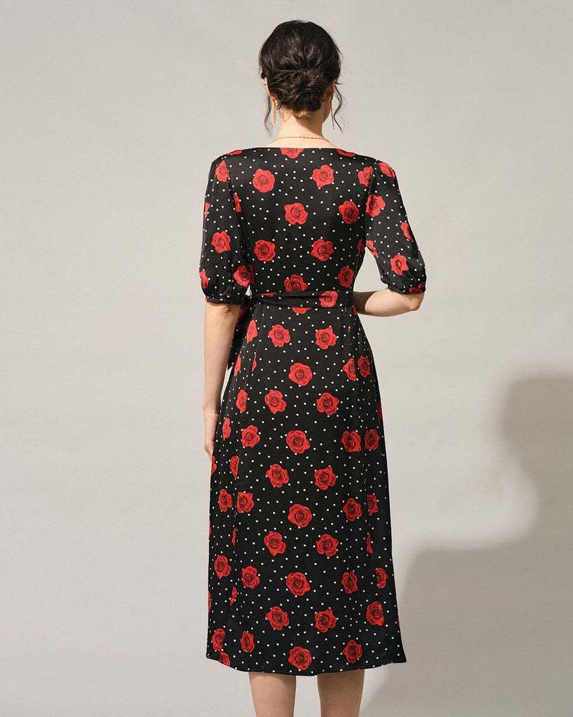 The V-Neck Floral Wrap Dress Dresses - RIHOAS