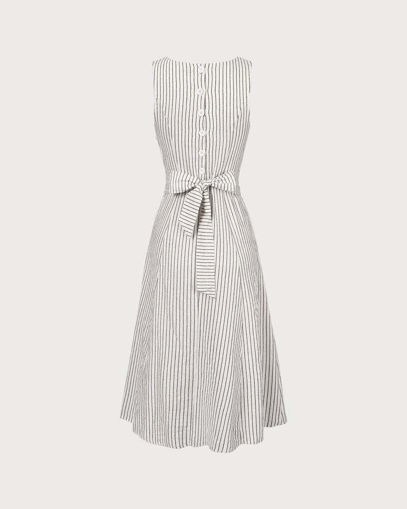 The White Striped Button Midi Dress Dresses - RIHOAS